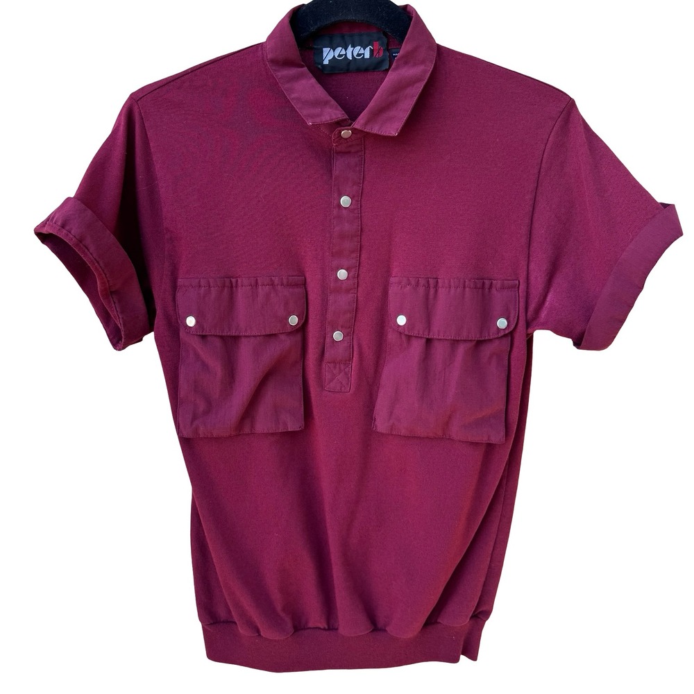 Peter B Vintage 70s‎ Burgundy Utility Polo Shirt Cargo Gorpcore Military Indie S